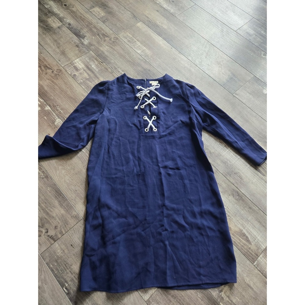 Shoshanna Navy Nikko Dress Lace-Up Nautical Sz 12 3/4 Sleeve MSRP $395